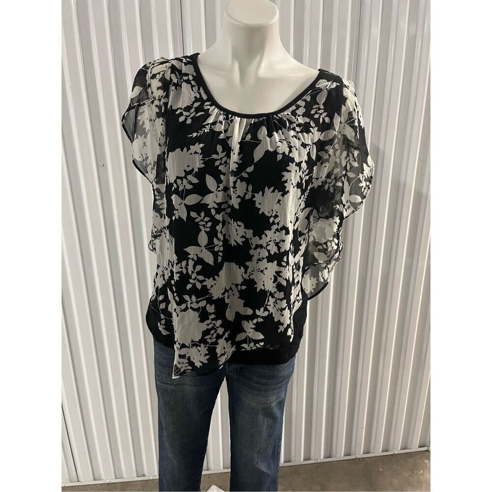 AB studio sheer top with built in black under shirt